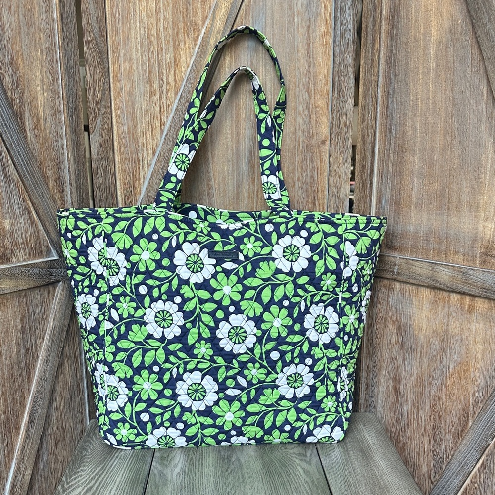 Vera Bradley Lucky You Large Travel Tote Green, Navy Blue & White
